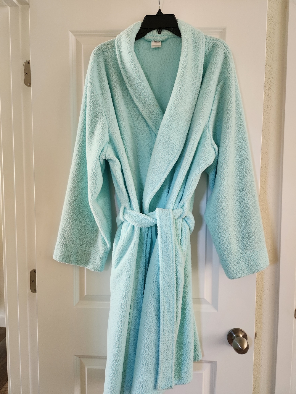 Light Blue Plush Bath Robe with Shawl Collar